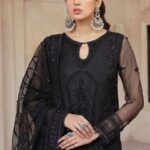 3 Pcs Women's Unstitched Net Hand Embroidered Suit