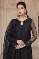 3 Pcs Women's Unstitched Net Hand Embroidered Suit