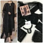 3 Pcs Women's Unstitched Net Hand Embroidered Suit - Image 3